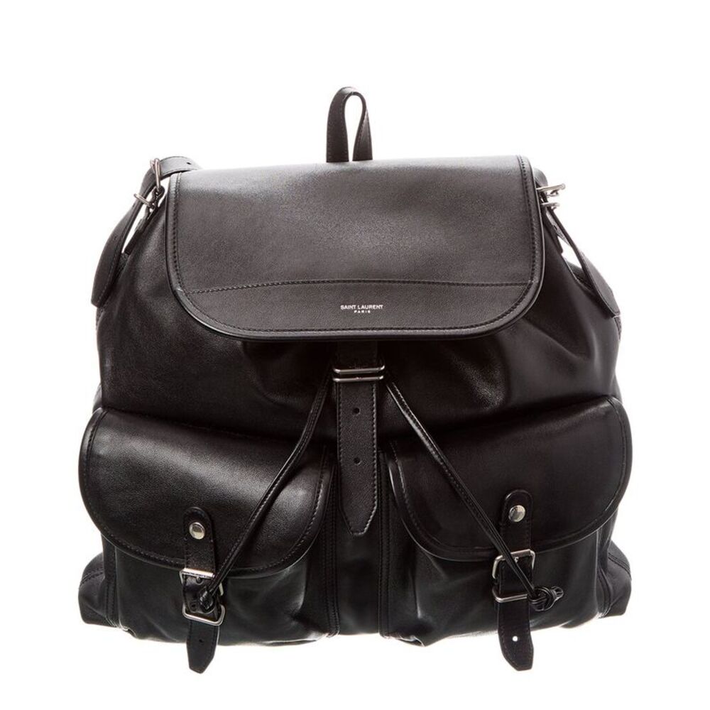 Saint Laurent Logo Leather Backpack, Black